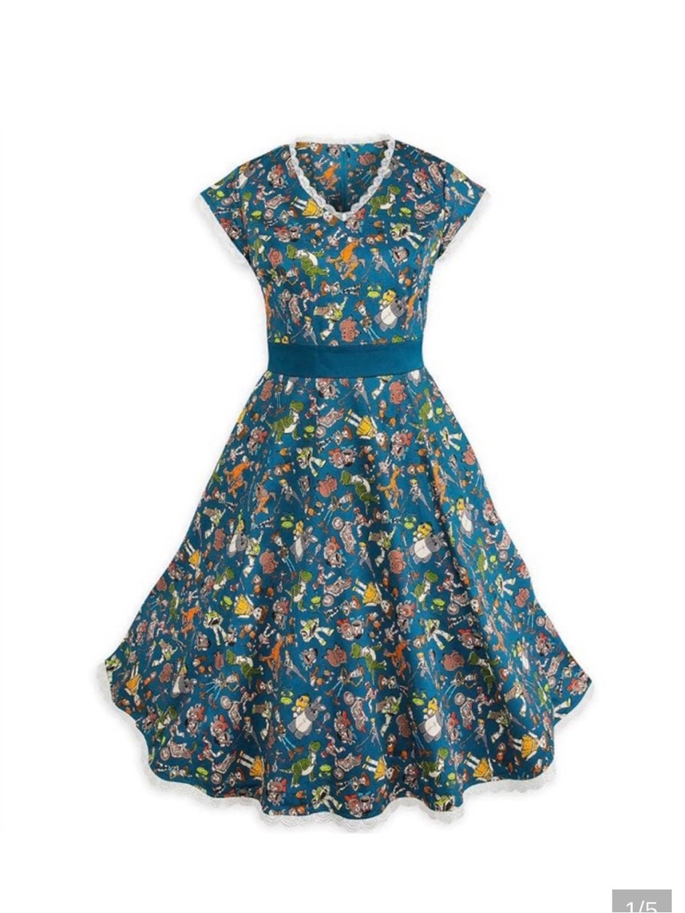 Disney Teal Blue Character Print Fit-and-Flare Midi Dress Toy Story